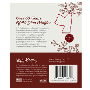 Back of the Candy Red ornament card: Over 60 Years of Holiday Wonder brand story, Made in USA, barcode