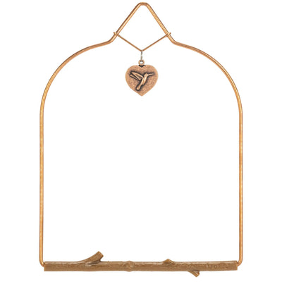 Copper Series hummingbird swing with heart charm and brown Bark perch