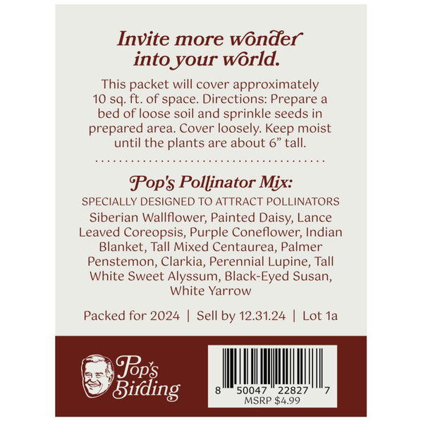 Pop's Birding - Pop's® Perfect Little Sanctuary® Wildflower Seed Blend, Hummingbird & Butterfly, 400mg - Single