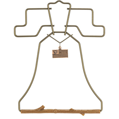 Liberty Bell hummingbird swing in bronze wire with a small copper flag charm and twig perch