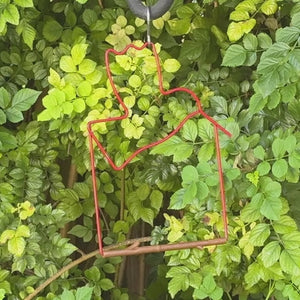 Video: a hummingbird lands on the red bird-shaped Craft Series swing among green leaves